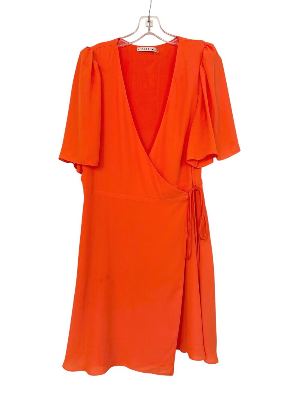 Alice + Olivia Orange Wrap Midi Dress Flutter Sleeve Tie Waist Size 10